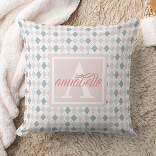 Pink, Blue and White Personalised  Cushion (Blanket)