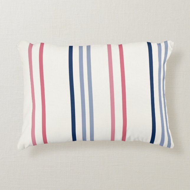 Pink blue and white stripes decorative cushion (Front)