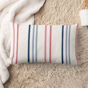 Pink blue and white stripes lumbar cushion
