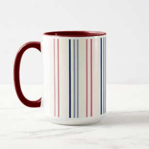 Pink blue and white stripes mug