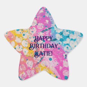 Pink, Blue, and Yellow Abstract Design Star Sticker