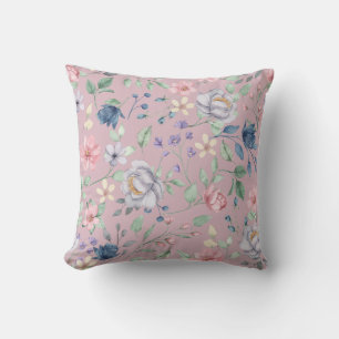 Pink Blue and Yellow Floral Cushion
