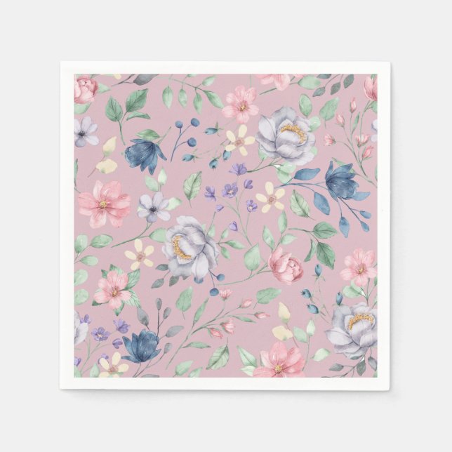 Pink Blue and Yellow Floral Purple Napkin (Front)