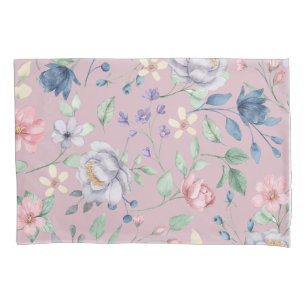 Pink Blue and Yellow Floral Purple Pillow Case