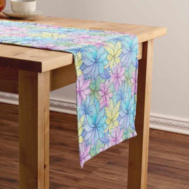 Pink Blue and Yellow Flowers Short Table Runner (In Situ)