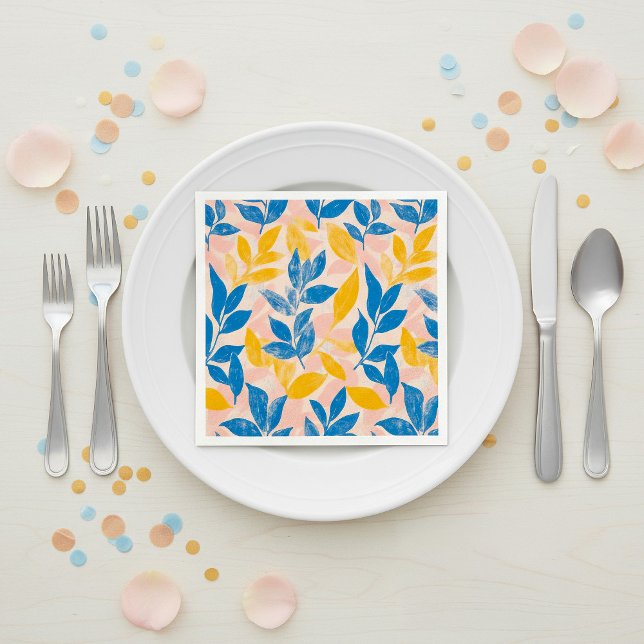 Pink, Blue, and Yellow Lithograph Floral Wedding Napkin (Pink, Blue, and Yellow Lithograph Floral Wedding Napkins.)