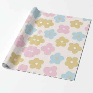 Pink Blue and Yellow Playful Floral Wrapping Paper