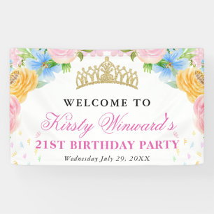 Pink, Blue and Yellow Summer Flowers Birthday Banner