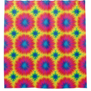 Pink, Blue and Yellow Tie Dyed Shower Curtain