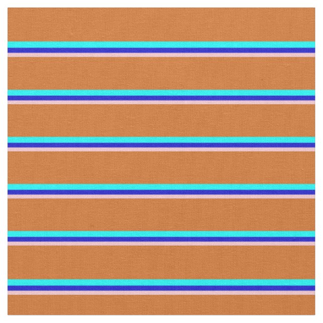 Pink, Blue, Aqua & Chocolate Coloured Stripes Fabric (Close Up)