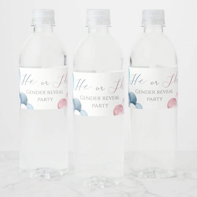 Pink & Blue arc Watercolor Gender Reveal Water Bottle Label (Bottles)