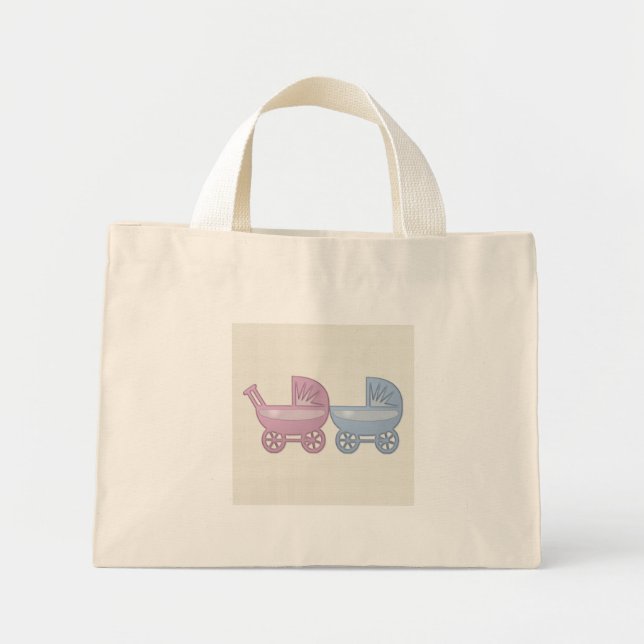 pink & blue baby buggy mini tote bag (Front)