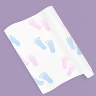 Pink Blue Baby Feet Foot Print Gender Reveal Party Wrapping Paper