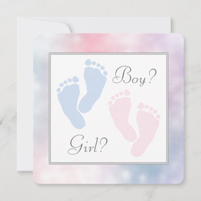 Pink Blue Baby Feet Footprint Gender Reveal Invitation (Front)