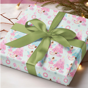 Pink Blue Ballerina Fairy Christmas Tree Wrapping Paper