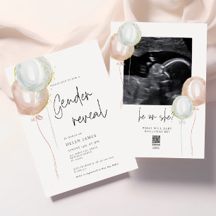 Pink & Blue Balloon Gender Reveal baby shower Invitation