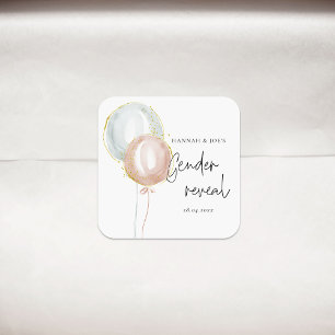 Pink & Blue Balloon Gender Reveal Favor Party Square Sticker
