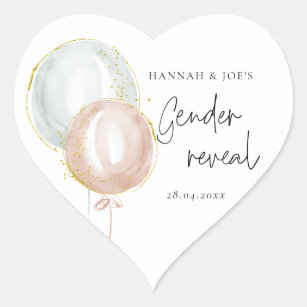 Pink & Blue Balloon Gender Reveal Favour Party Heart Sticker