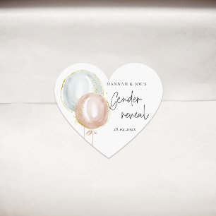 Pink & Blue Balloon Gender Reveal Favour Party Heart Sticker