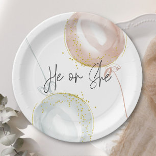 Pink & Blue Balloon Gender Reveal  Paper Plate