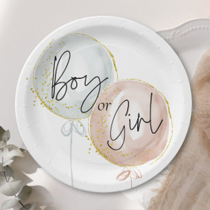 Pink & Blue Balloon Gender Reveal  Paper Plate
