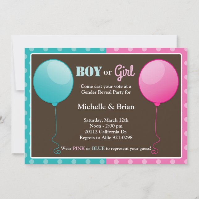 Pink Blue Balloon Gender Reveal Party Invitation (Front)