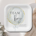 Pink & Blue Balloon Gender Reveal Team Boy Paper Plate<br><div class="desc">Unveil the Surprise: Elevate your gender reveal baby shower with Pink and Blue Balloon invites & decor collection. Adorned with whimsical script fonts and delicate gold flecks, the enchanting invitations, signage, and decor set the stage for a magical celebration. Let the joyous anticipation come to life as you gather your...</div>