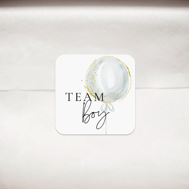 Pink & Blue Balloon Gender Reveal Team Boy Square Sticker (Creator Uploaded)
