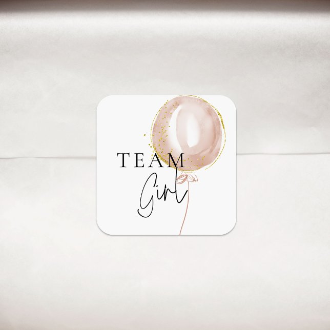 Pink & Blue Balloon Gender Reveal Team Girl Square Sticker (Creator Uploaded)