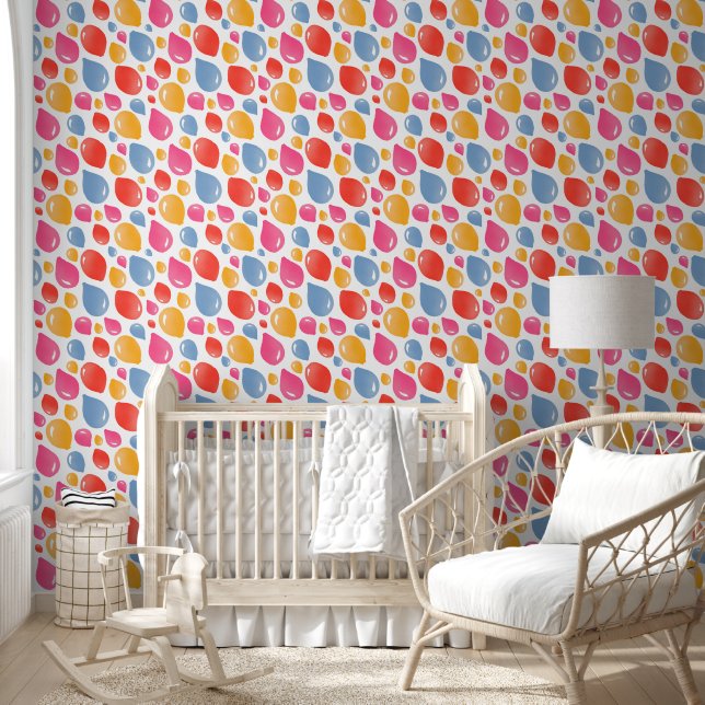 Pink Blue Balloon Kids Pattern Nursery Room Wallpaper (Kids)
