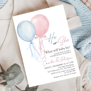 Pink Blue Balloons Gender Reveal Invitation