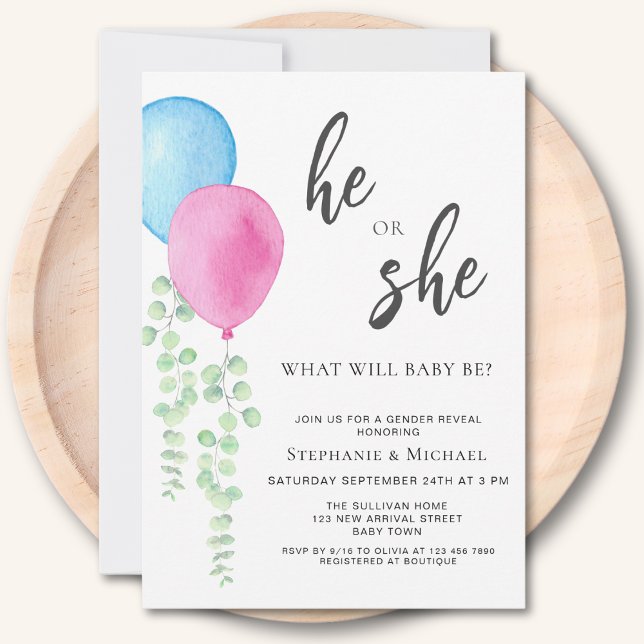 Pink Blue Balloons Gender Reveal Invitation (Creator Uploaded)