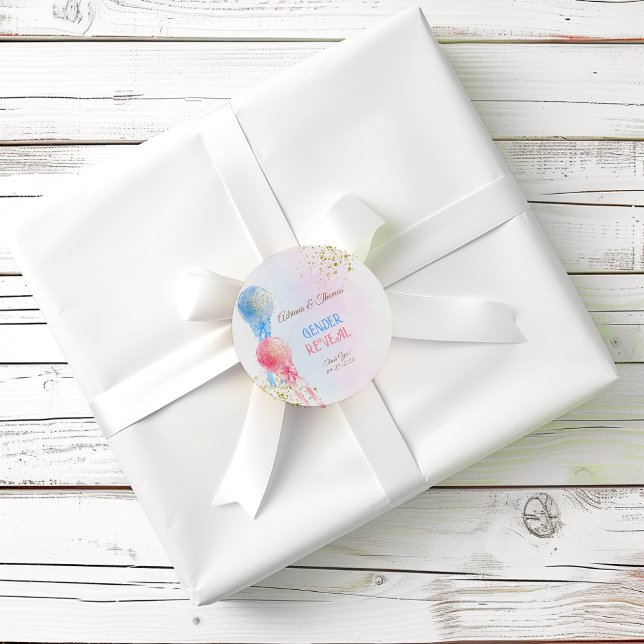 Pink Blue Balloons Gender Reveal Shower Thank You Classic Round Sticker (Creator Uploaded)