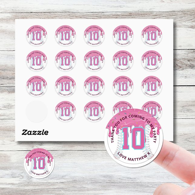 Pink & Blue Baseball Drip Classic Round Sticker (Baseball Drip Birthday Stickers)