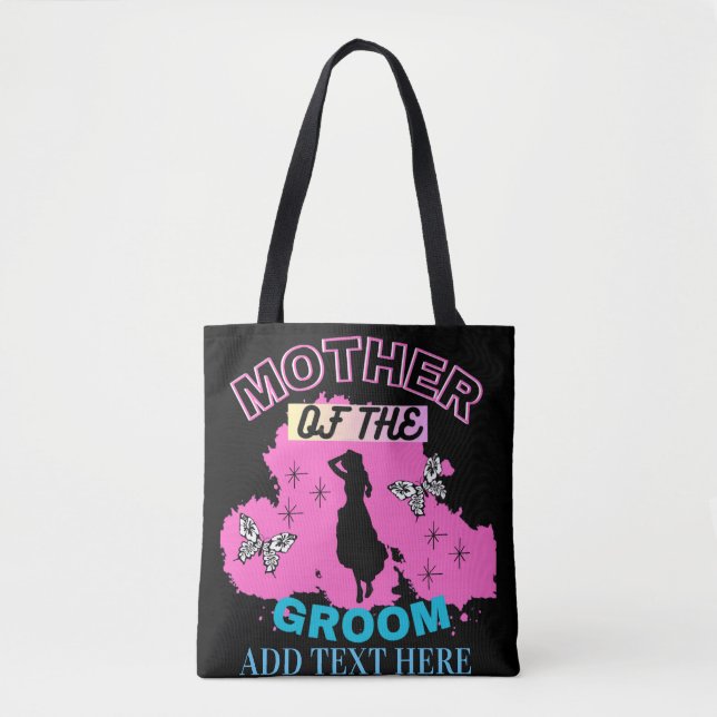 Pink Blue & Black Mother Of The Groom Tote Bag (Front)