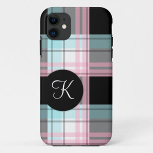 Pink Blue Black Plaid Monogram iPhone 5 Case