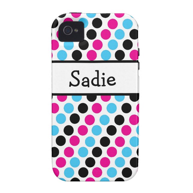 Pink, Blue, & Black Polka Dots with Name Plate Case-Mate iPhone Case (Back)