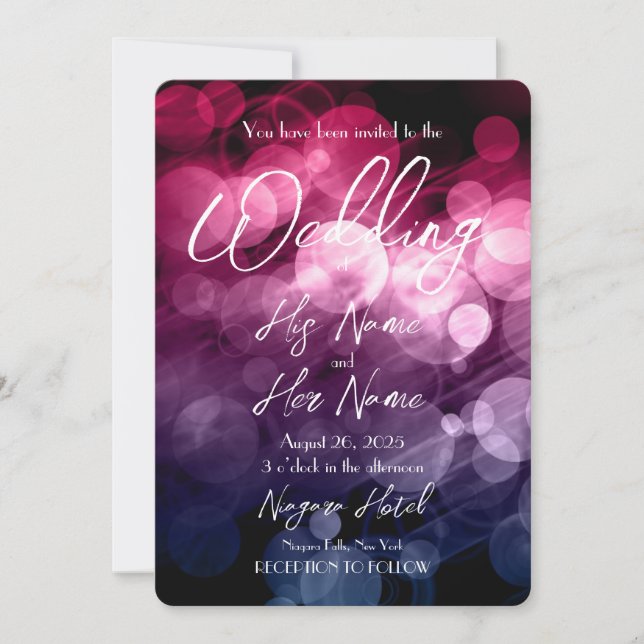 Pink Blue Bokeh - Create Your Own Wedding Invitation (Front)