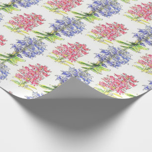 Pink & Blue Botanical Watercolour Floral Hyacinth Wrapping Paper