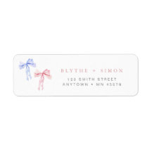 Pink Blue Bow Address Label Gender Reveal Coquette