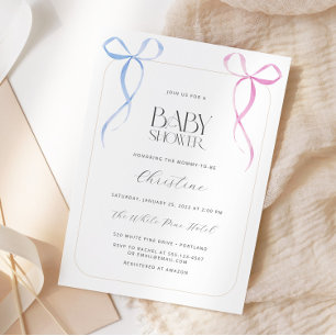 Pink Blue Bow Gender Neutral Baby Shower Invitation