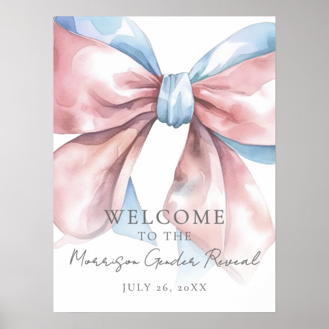 Pink Blue Bow Gender Reveal Welcome Sign (Front)