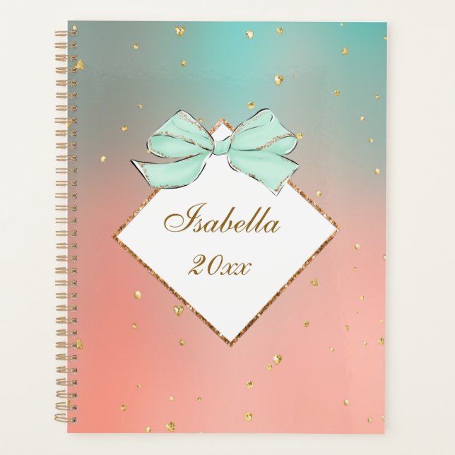 Pink & Blue Bow Personalized Planner (Front)