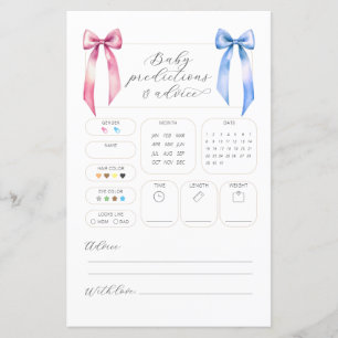 Pink Blue Bow Predictions Advice Baby Shower Card