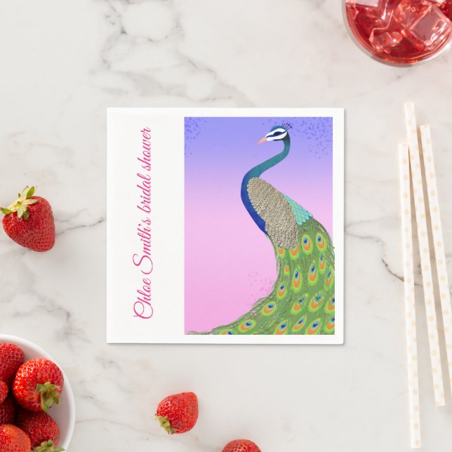 Pink Blue Bridal Shower Peacock theme Napkin (Insitu)