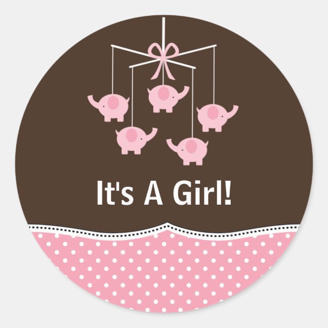 Pink Blue & Brown Elephant Mobile Thank You Classic Round Sticker (Front)