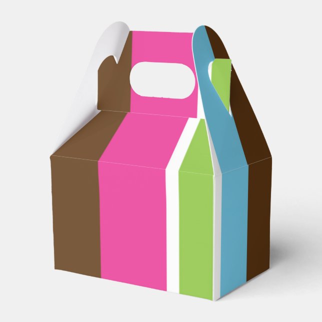 Pink Blue Brown Green Modern Birthday Party Favour Box (Front Side)