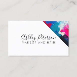 Pink blue brushstrokes makeup typography business card