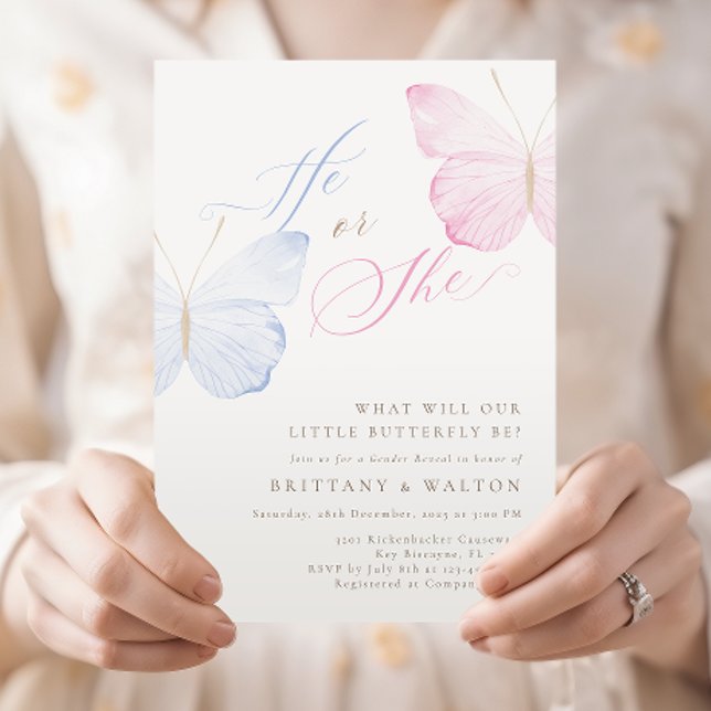 Pink Blue Butterflies Gender Reveal Party Invitation (Creator Uploaded)