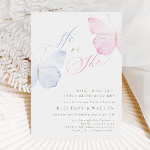 Pink Blue Butterflies Gender Reveal Party Invitation